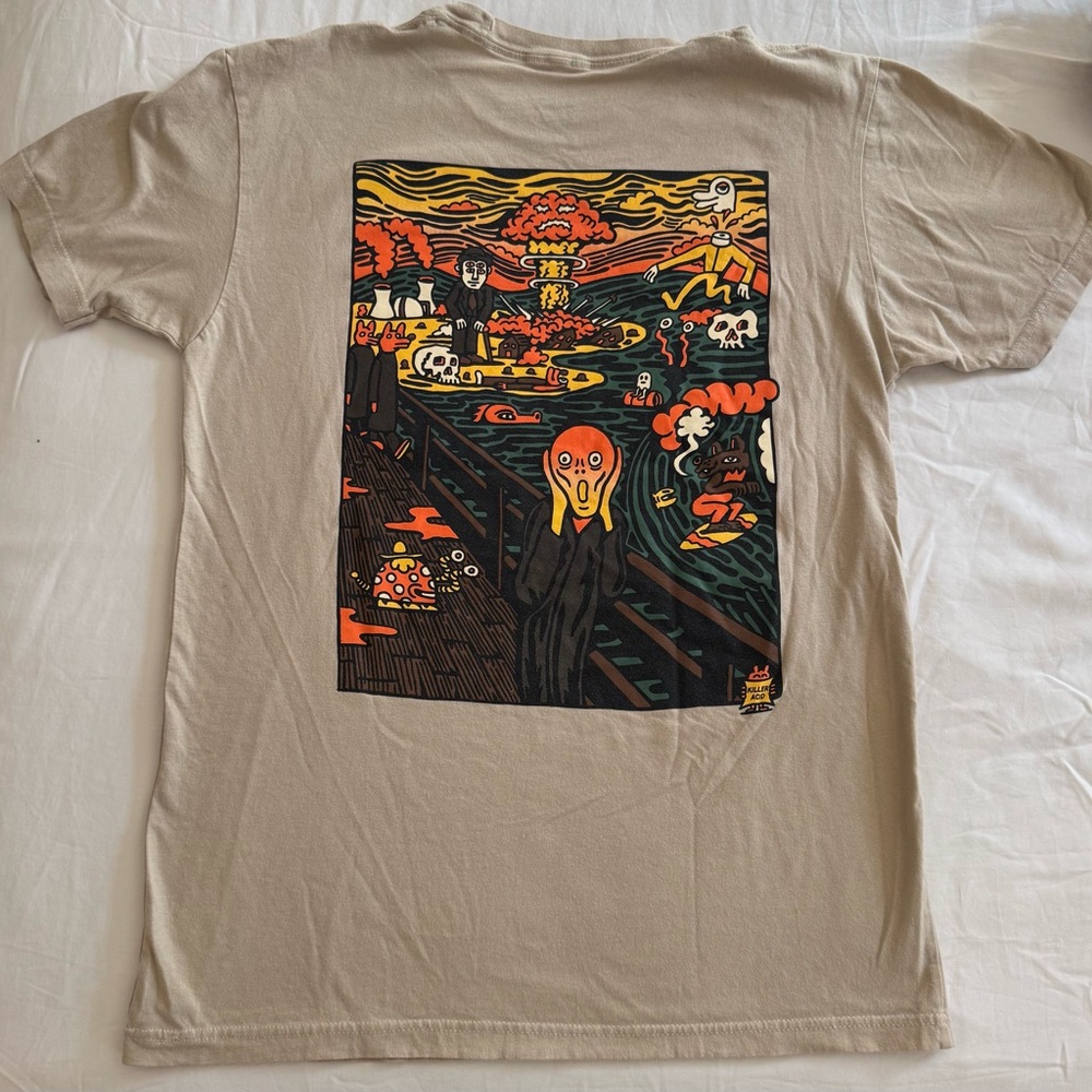 Beige Graphic Tee with Artistic Print